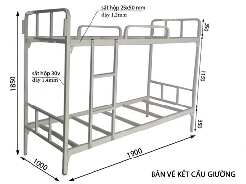 Kích thước giường tầng bằng sắt tiêu chuẩn bao nhiêu?