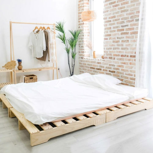 Giường ngủ pallet gỗ thông gấp gọn kiểu Hàn Quốc