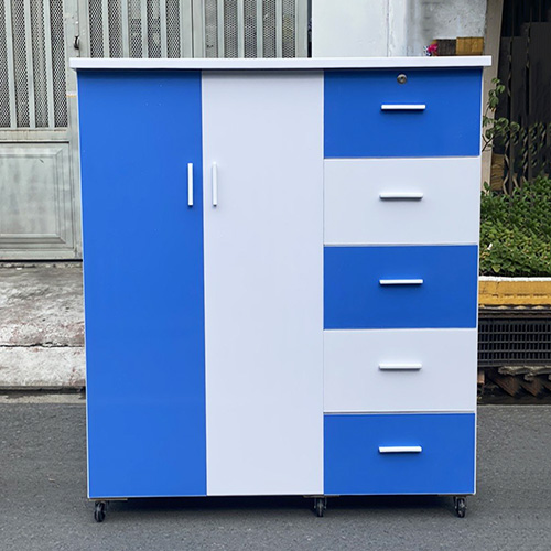 Tủ nhựa đài loan 2 cánh 5 ngăn đa năng màu trắng xanh