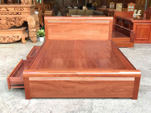 Giường gỗ xoan đào có ngăn kéo