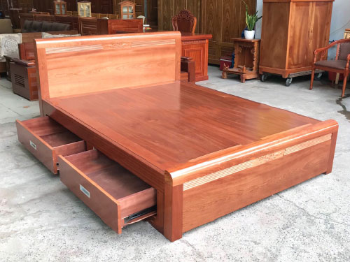 Giường gỗ xoan đào có ngăn kéo