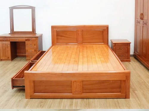 Giường gỗ xoan đào có ngăn kéo