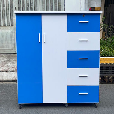 Tủ nhựa đài loan 2 cánh 5 ngăn đa năng màu trắng xanh