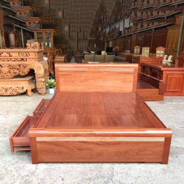 Giường gỗ xoan đào có ngăn kéo