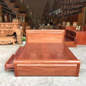 Giường gỗ xoan đào có ngăn kéo